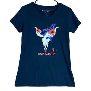 Ariat Womens Shirt Navy Blue Real Tropic Steerhead Short Sleeve Medium